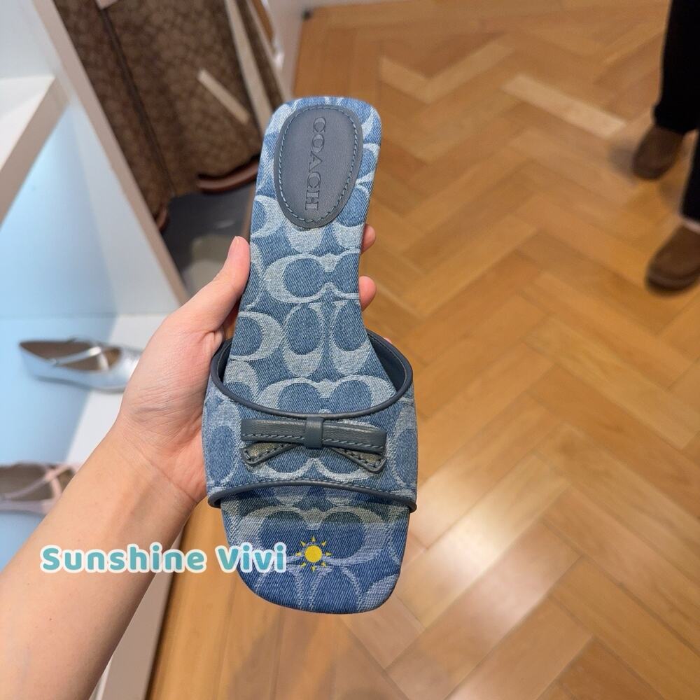 NEW COACH Women Bow Kitten Heel Sandal Denim Indigo CEE10 us 8 - Picture 4 of 5